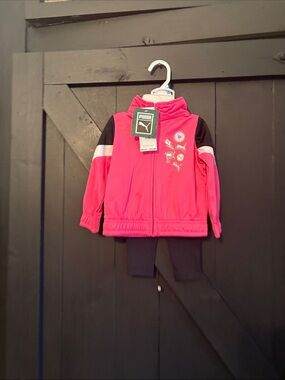 Puma Pink and Black Girls Athletic Zip Jacket with Black Leggings
